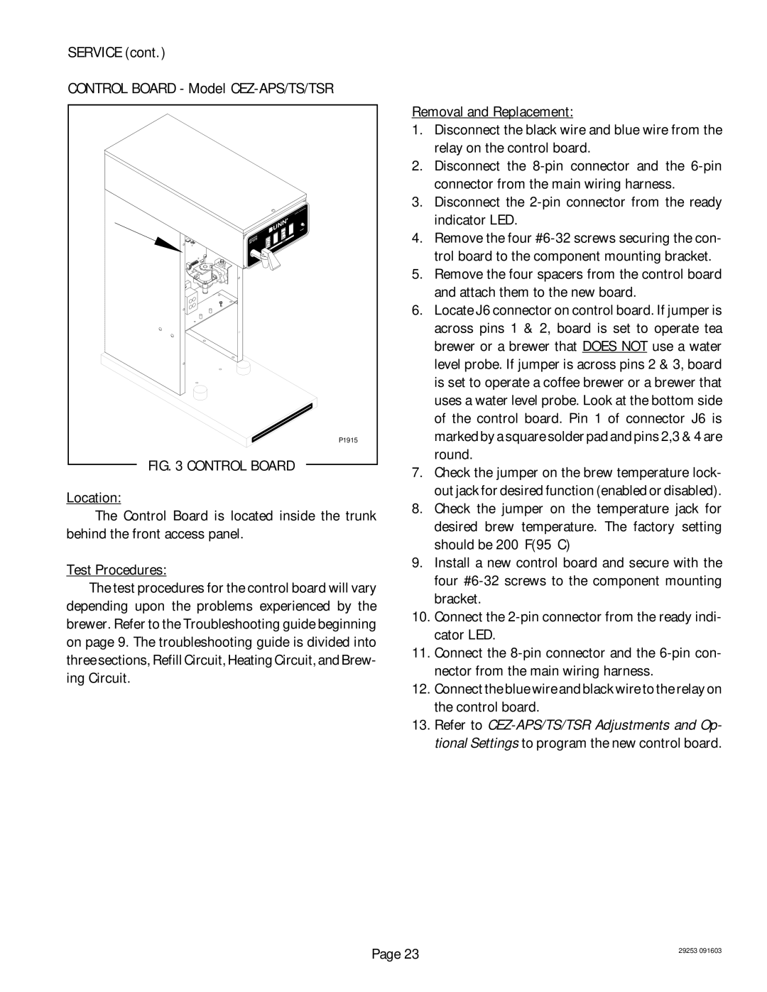 Bunn CEZF, CDBC service manual Service Control Board Model CEZ-APS/TS/TSR 