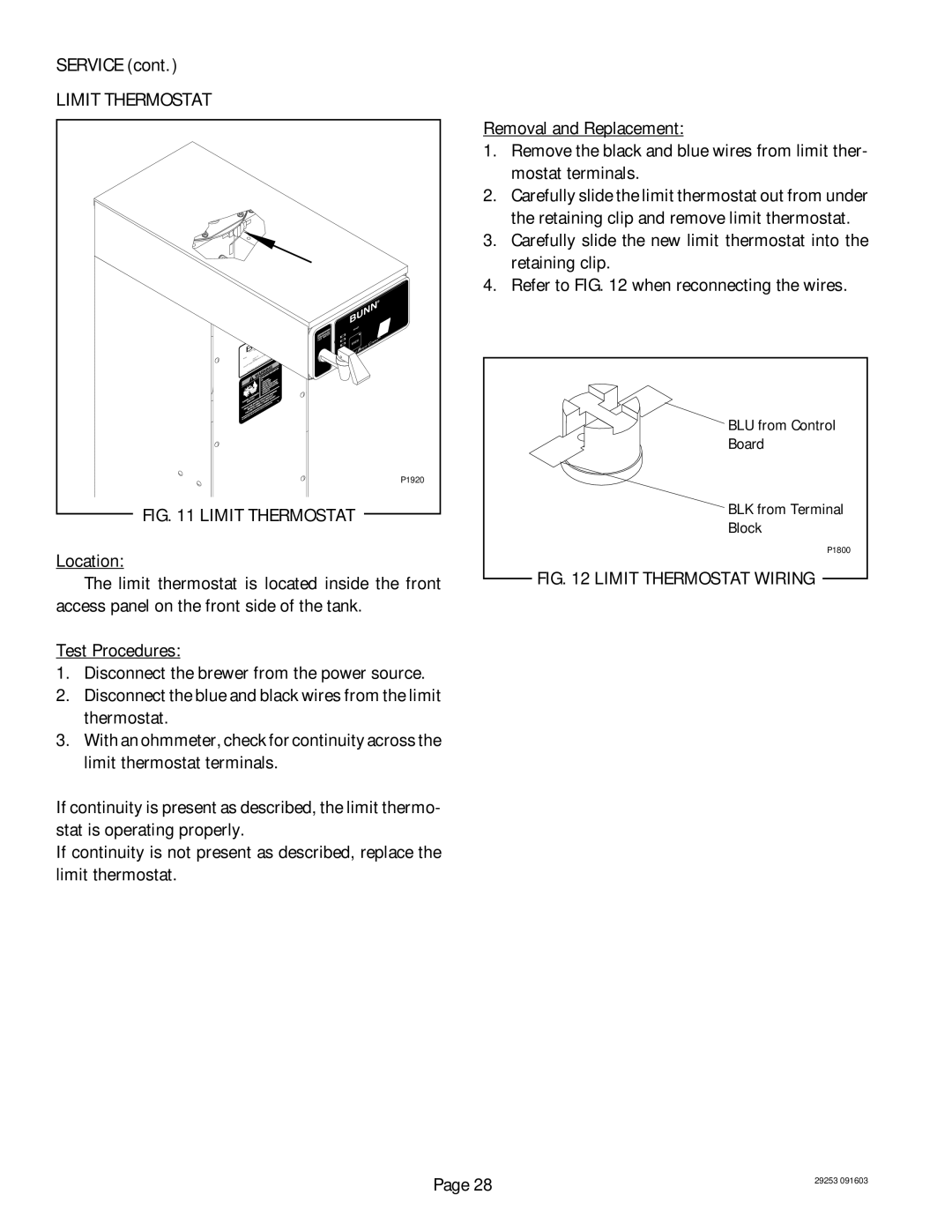 Bunn CDBC, CEZF service manual Limit Thermostat 