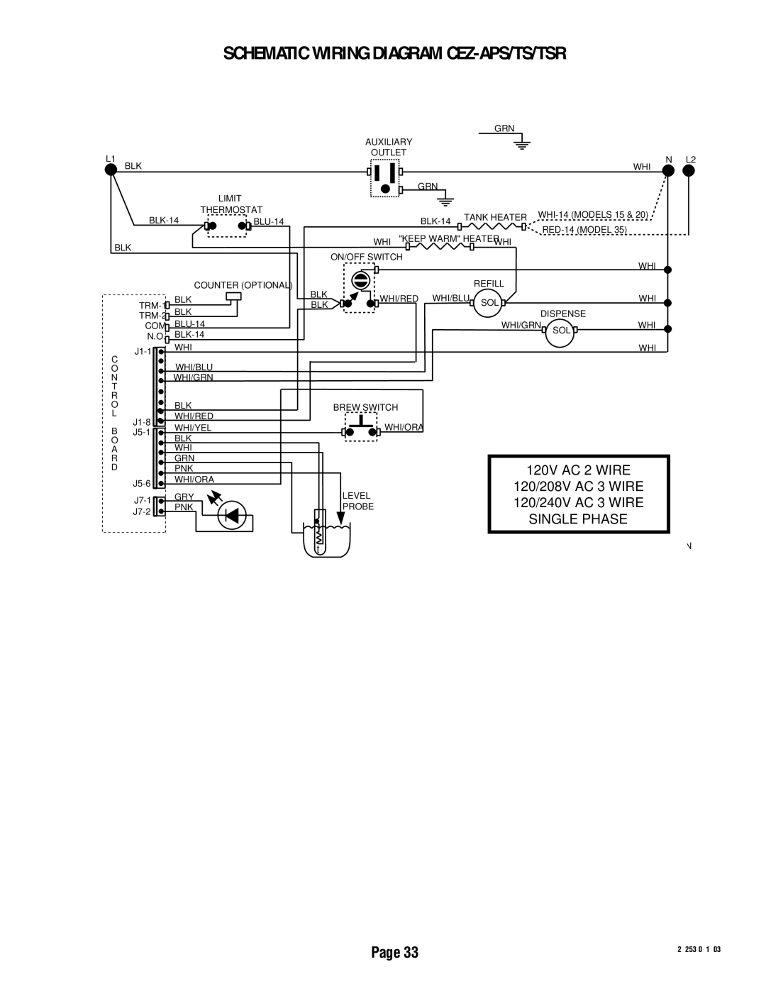 Bunn CEZF, CDBC service manual Schematic Wiring Diagram CEZ-APS/TS/TSR 