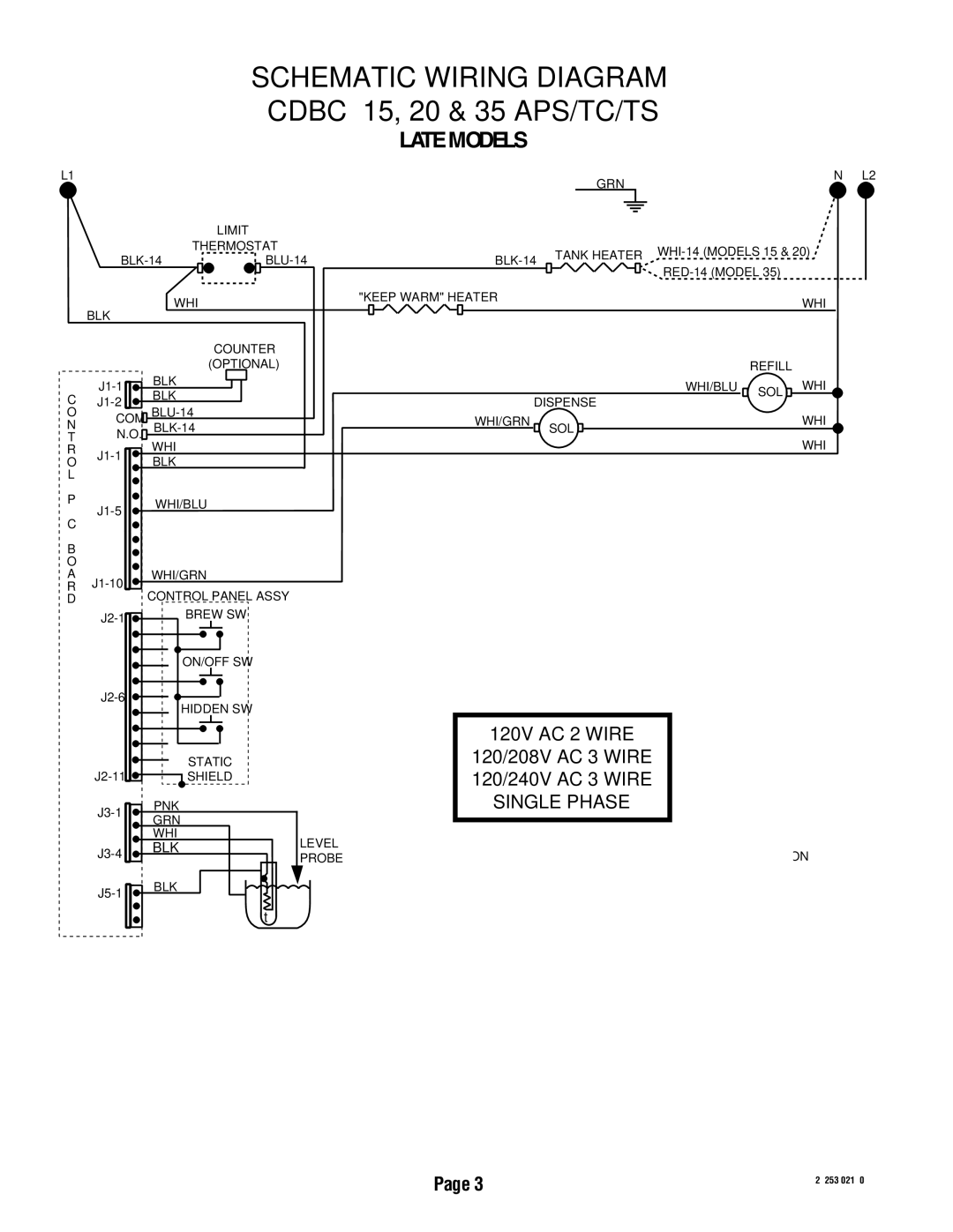 Bunn CDBC, CEZF service manual Cdbc 15, 20 & 35 APS/TC/TS, 120V AC 2 Wire 