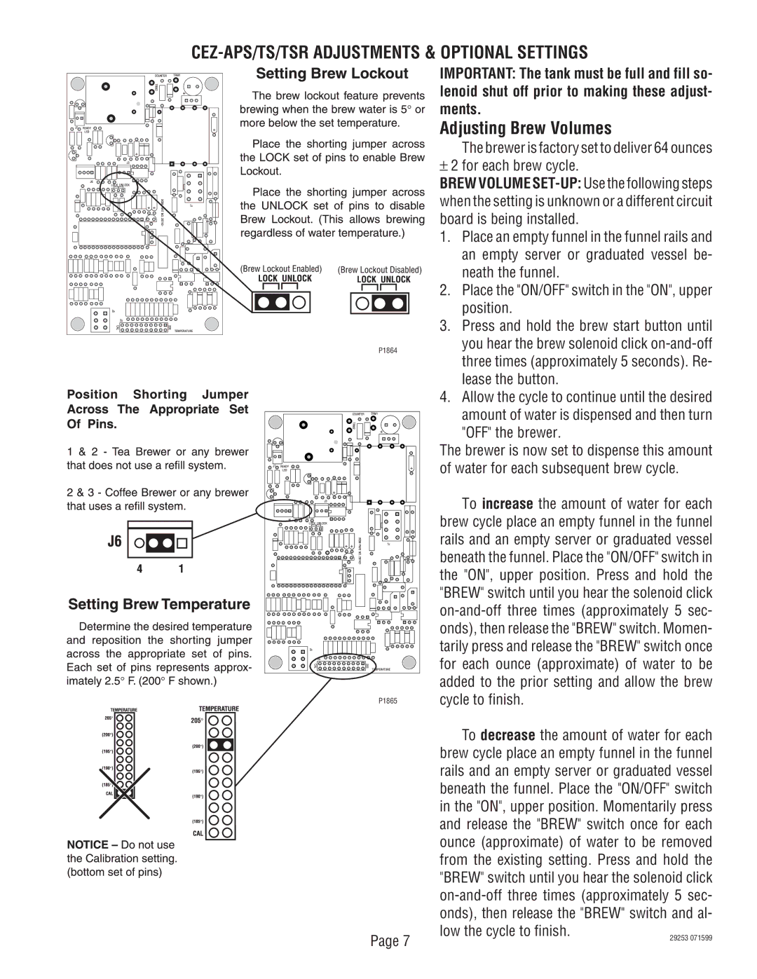 Bunn CEZF, CDBC service manual CEZ-APS/TS/TSR Adjustments & Optional Settings, Adjusting Brew Volumes 