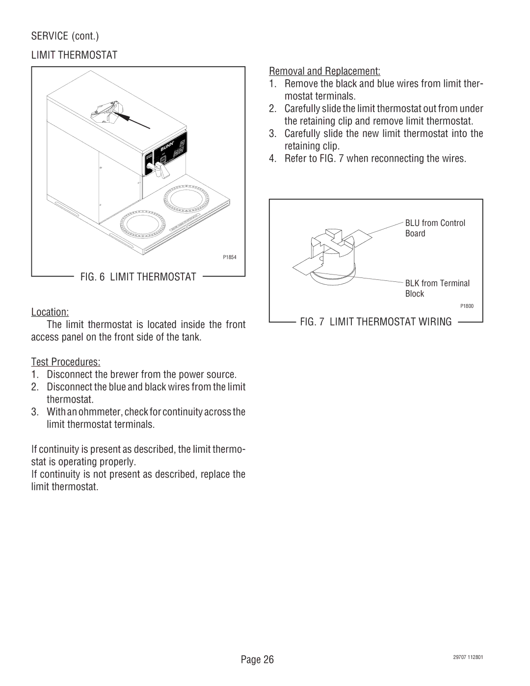 Bunn CDBCF APS-DV, CDBCF-DV, CDBC APS-DV, CDBC-MV, CDBC-DV, CDBCF APS-MV, CDBCF-MV service manual Limit Thermostat Wiring 