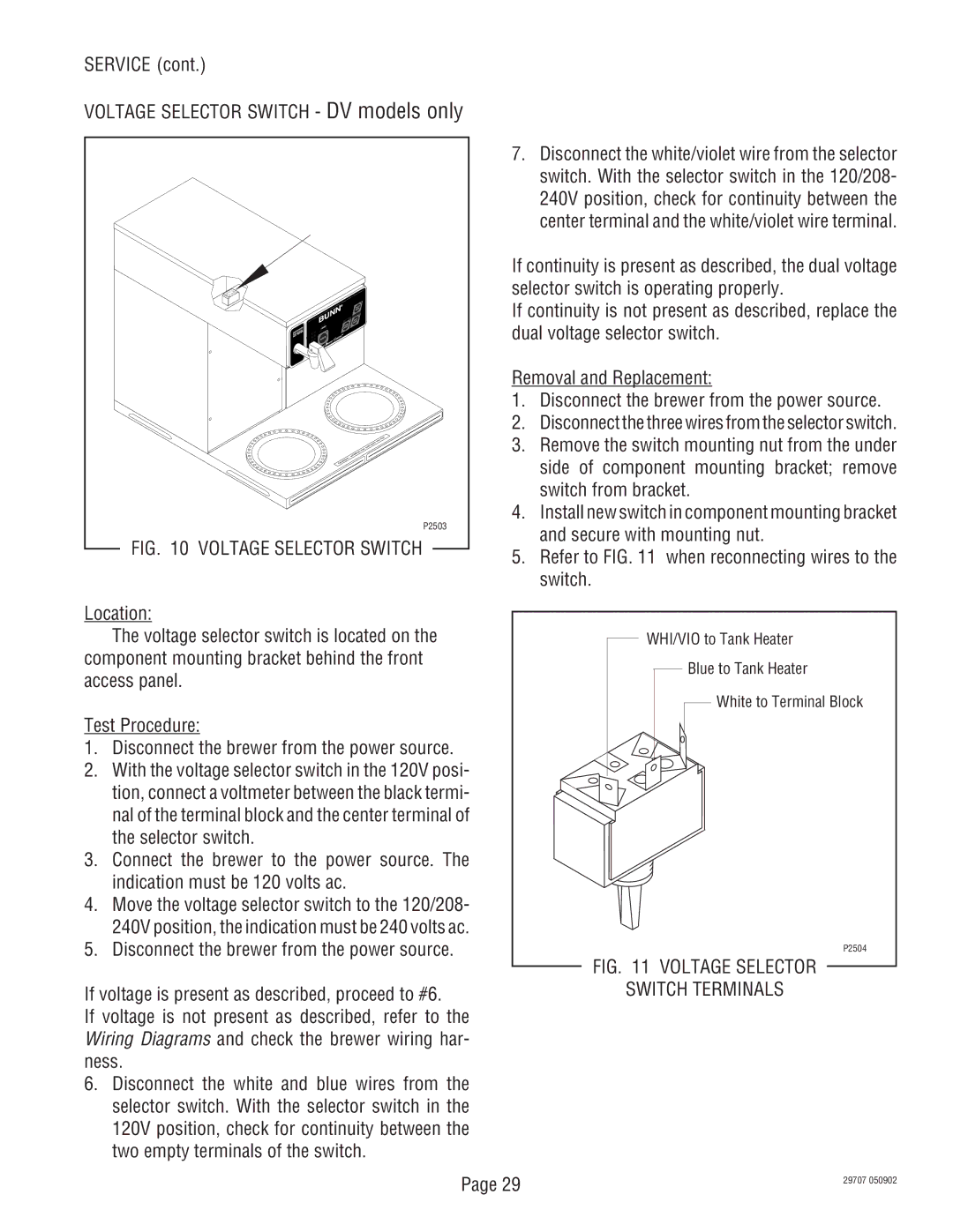 Bunn CDBC APS-DV, CDBCF-DV, CDBC-MV, CDBC-DV, CDBCF APS-MV, CDBCF APS-DV, CDBCF-MV Voltage Selector Switch Terminals 