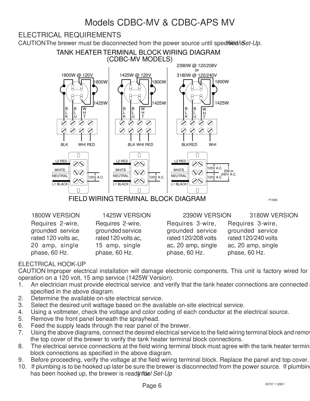 Bunn CDBCF-MV, CDBCF-DV, CDBC APS-DV, CDBC-DV, CDBCF APS-MV, CDBCF APS-DV service manual Models CDBC-MV & CDBC-APS MV 