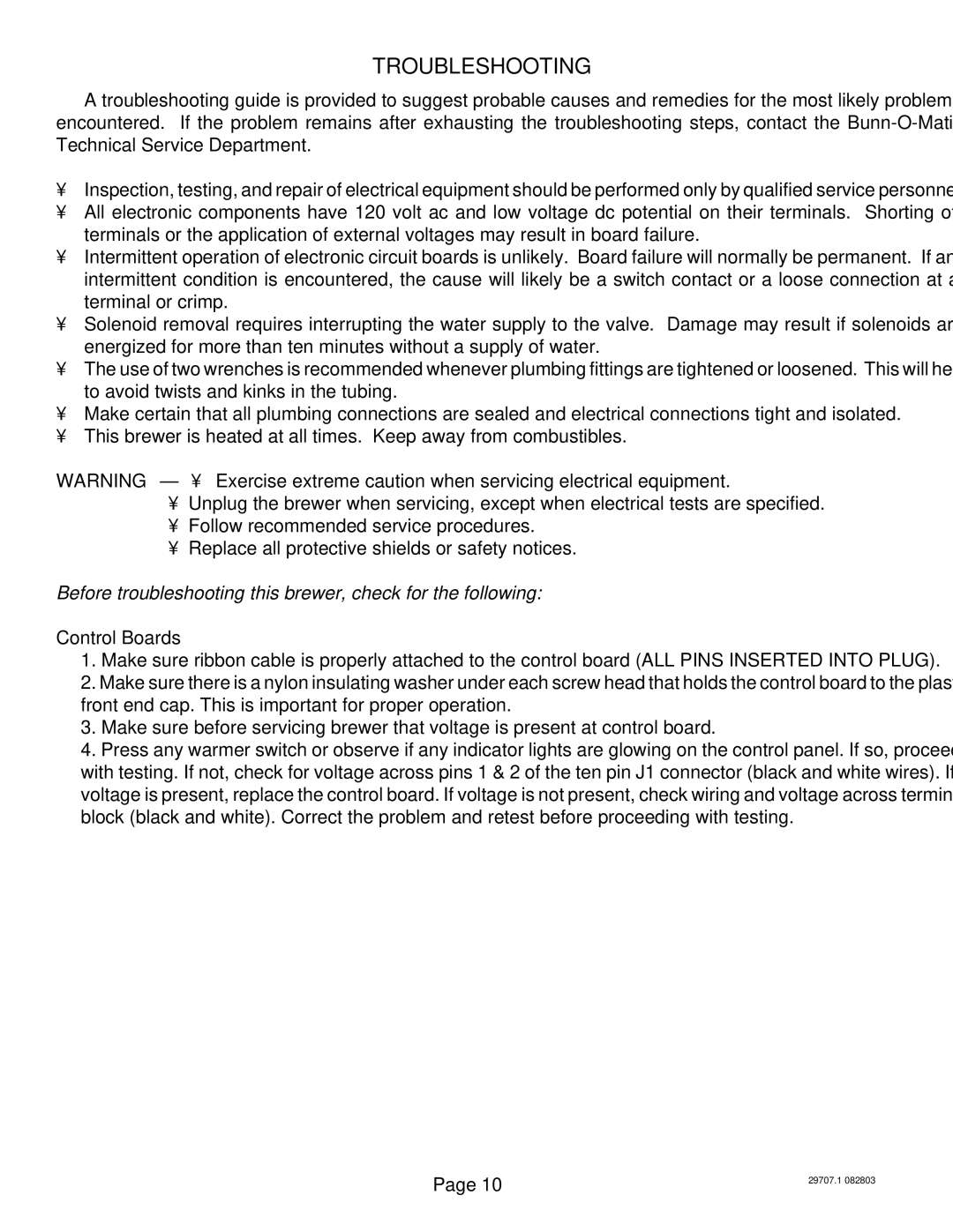 Bunn CDBC APS, CDBCF TC, CDBCF APS, CDBC TC Troubleshooting, Before troubleshooting this brewer, check for the following 