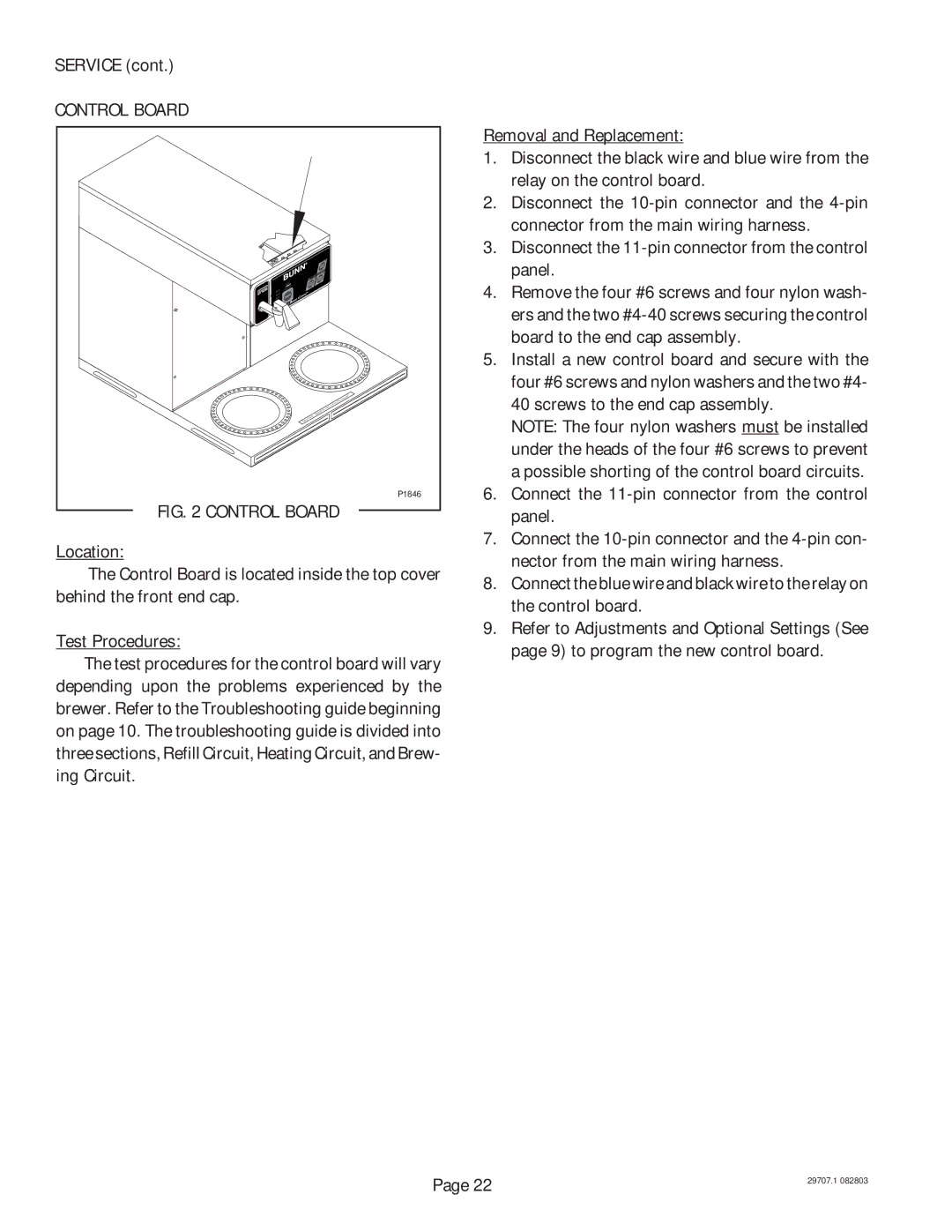 Bunn CDBC APS, CDBCF TC, CDBCF APS, CDBC TC manual Service, Control Board 