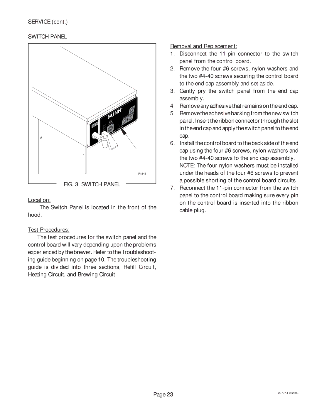 Bunn CDBC TC, CDBCF TC, CDBCF APS, CDBC APS manual Switch Panel 