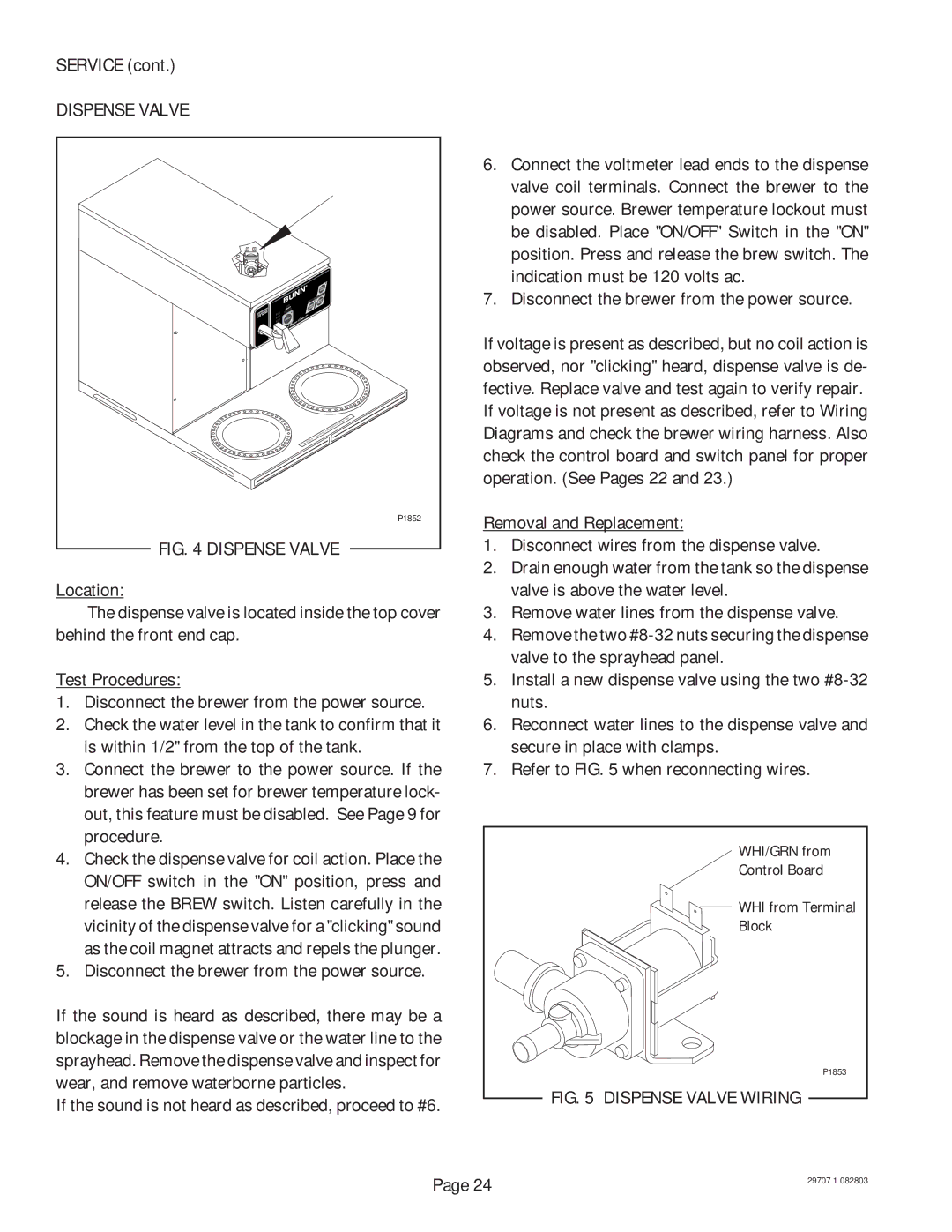 Bunn CDBCF TC, CDBCF APS, CDBC APS, CDBC TC manual Dispense Valve 