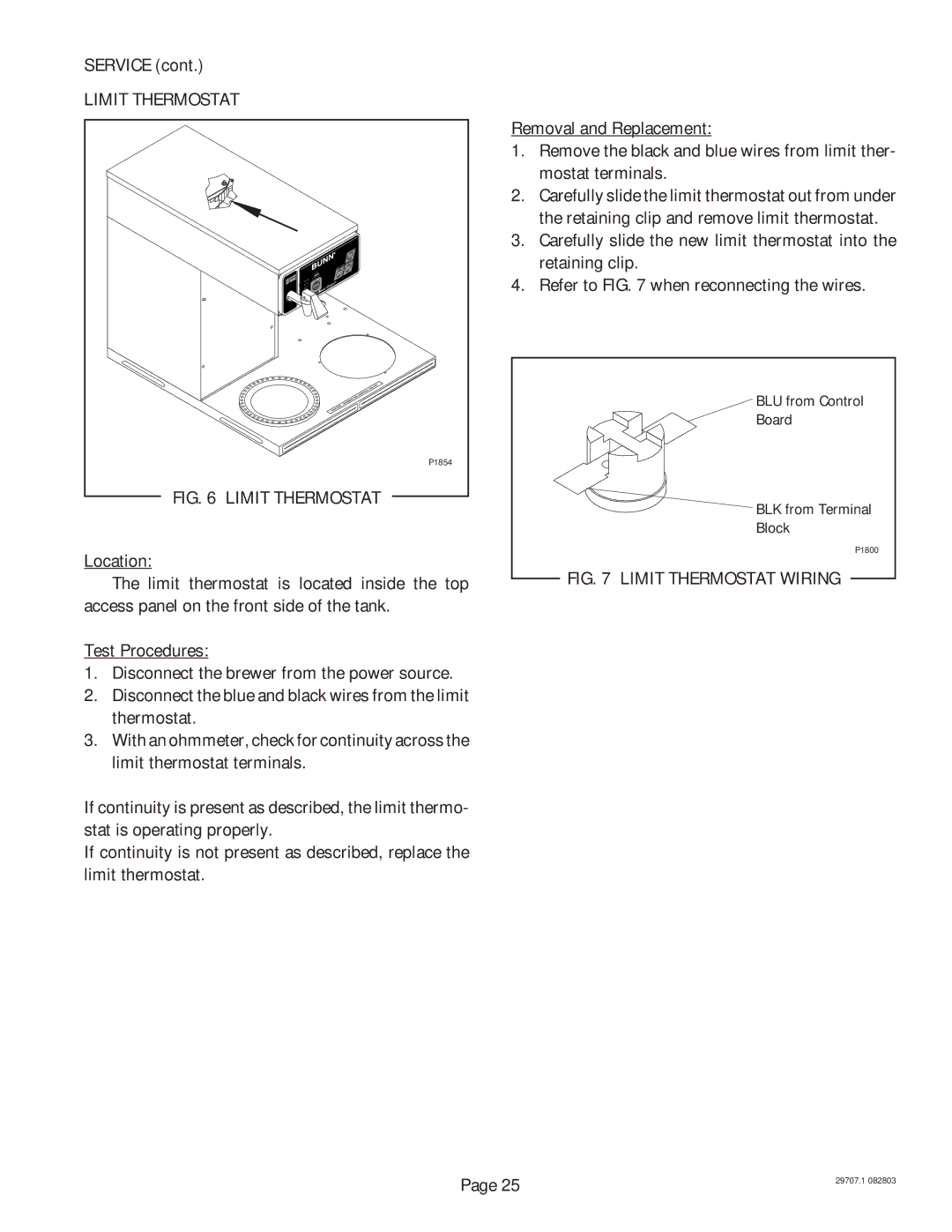 Bunn CDBCF APS, CDBCF TC, CDBC APS, CDBC TC manual Limit Thermostat Wiring 