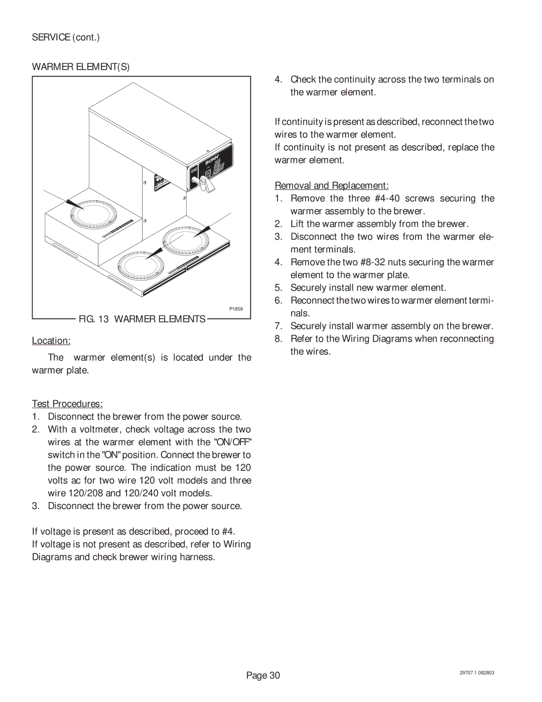 Bunn CDBC APS, CDBCF TC, CDBCF APS, CDBC TC manual Warmer Elements 