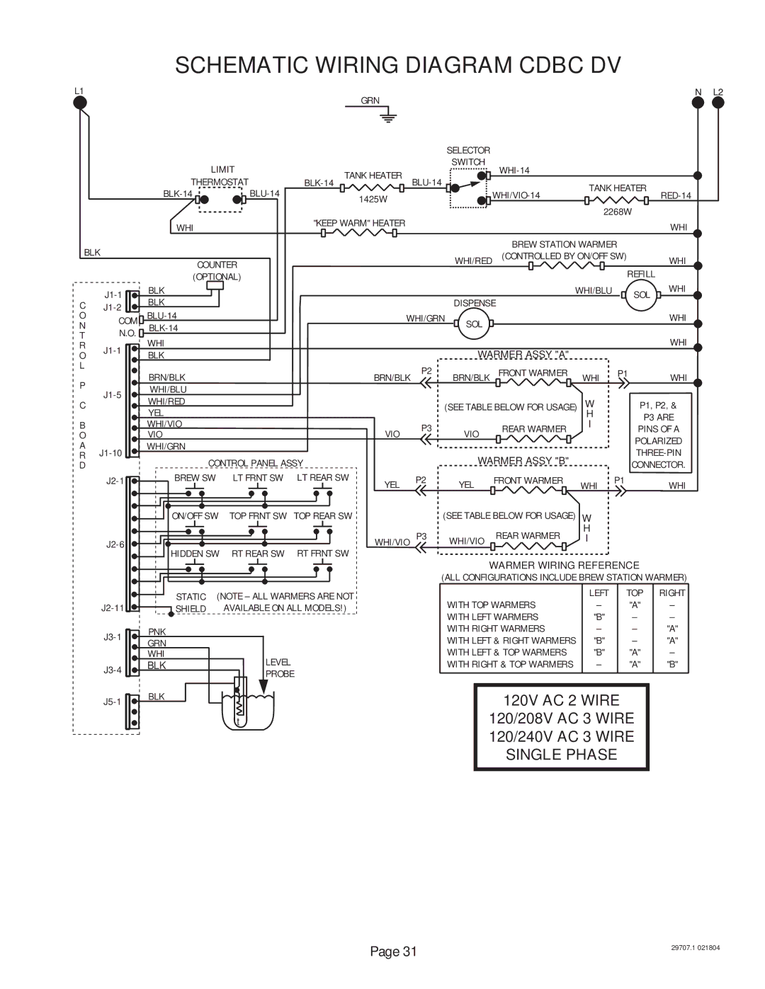 Bunn CDBC TC, CDBCF TC, CDBCF APS, CDBC APS manual Schematic Wiring Diagram Cdbc DV 