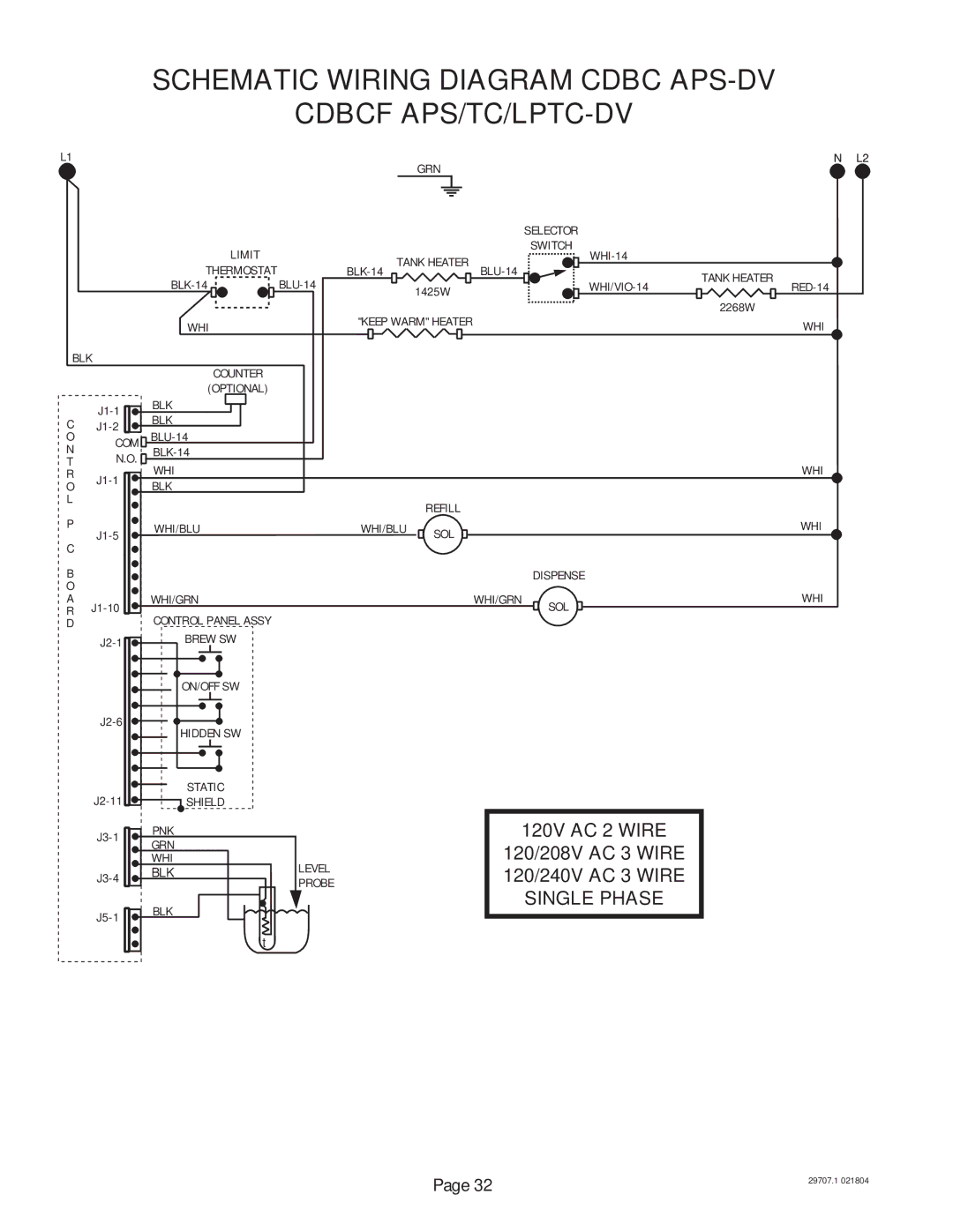 Bunn CDBCF TC, CDBCF APS, CDBC APS, CDBC TC manual Schematic Wiring Diagram Cdbc APS-DV Cdbcf APS/TC/LPTC-DV 