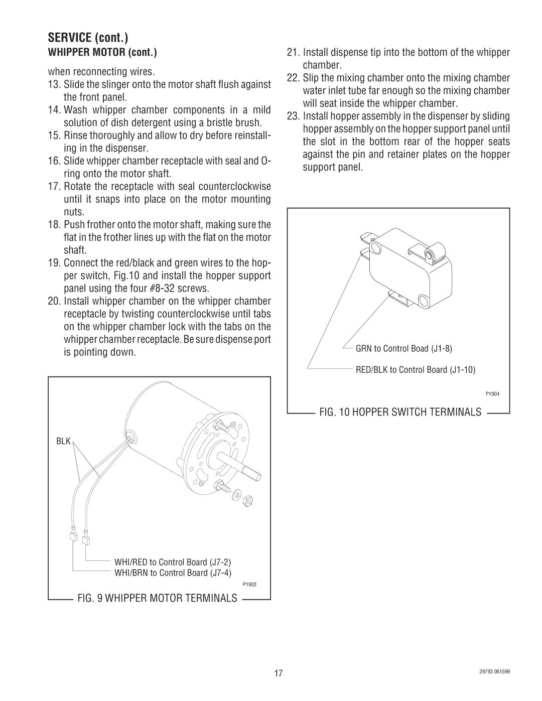 Bunn CDS-2, CDS-3 service manual Whipper Motor, Install dispense tip into the bottom of the whipper chamber 