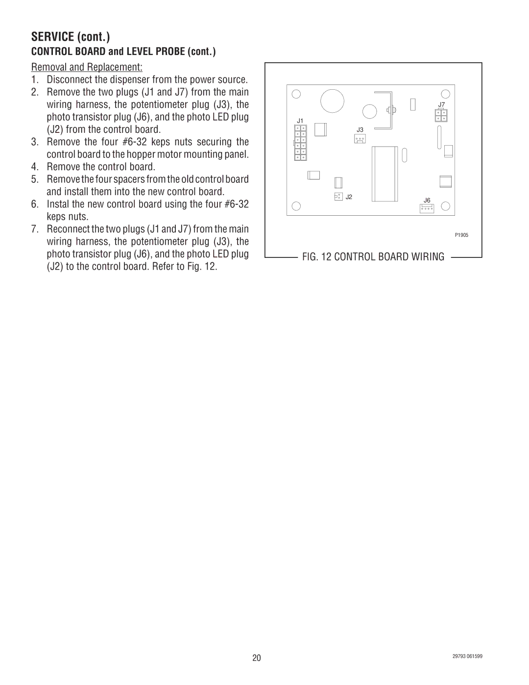 Bunn CDS-3, CDS-2 service manual Remove the control board, Instal the new control board using the four #6-32 keps nuts 