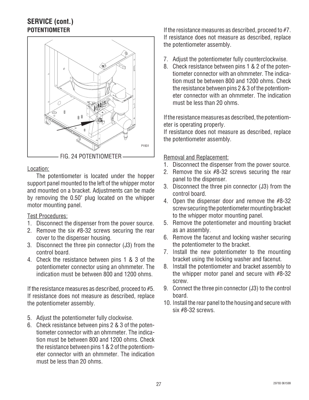 Bunn CDS-2, CDS-3 service manual Potentiometer 