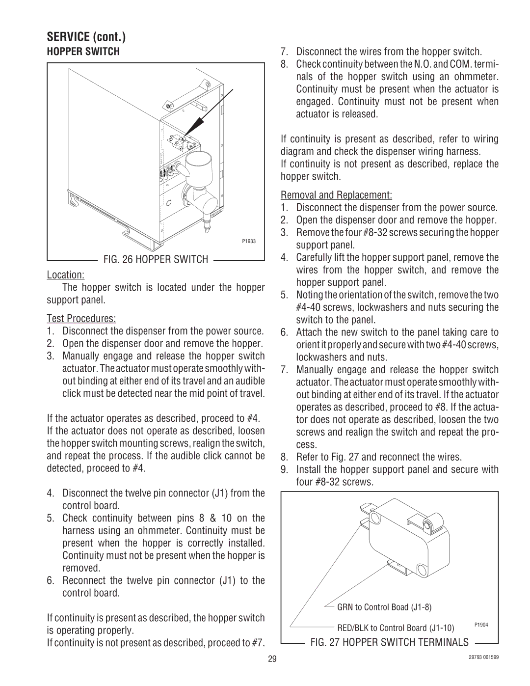 Bunn CDS-2, CDS-3 service manual Hopper Switch 