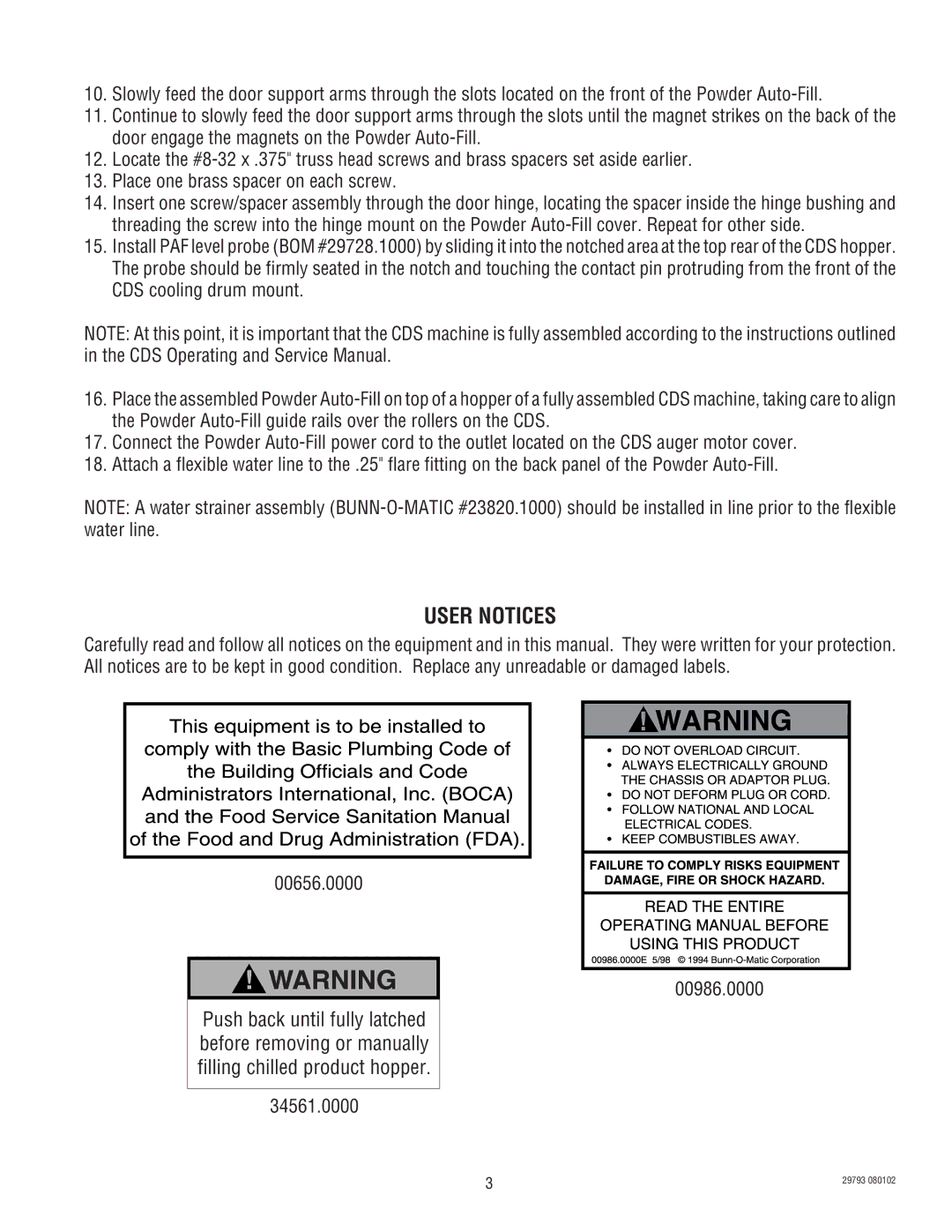 Bunn CDS-2, CDS-3 service manual User Notices 