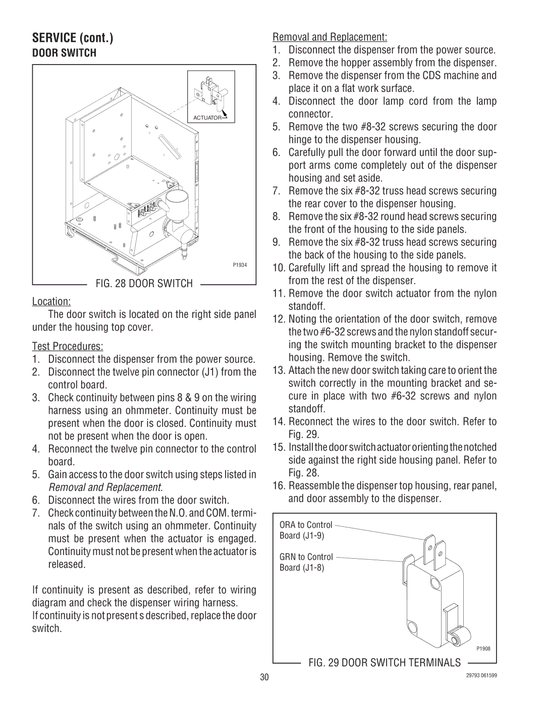 Bunn CDS-3, CDS-2 service manual Door Switch 