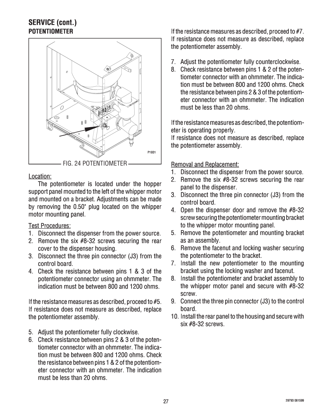 Bunn CDS-2, CDS-3 service manual Potentiometer, SERVICE cont 
