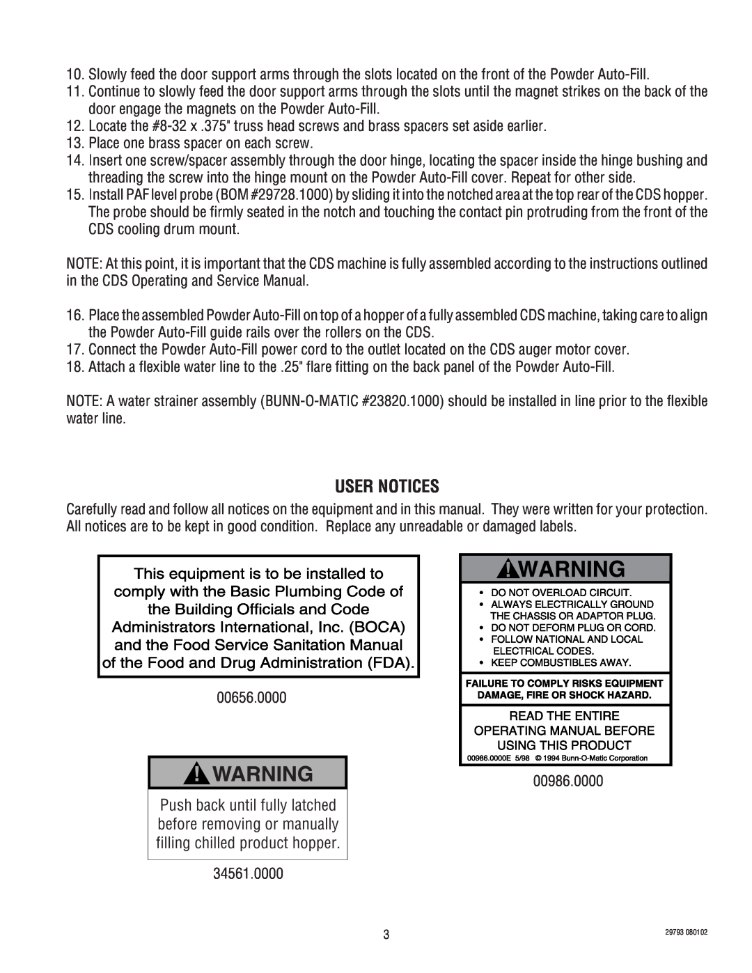 Bunn CDS-2, CDS-3 service manual User Notices 