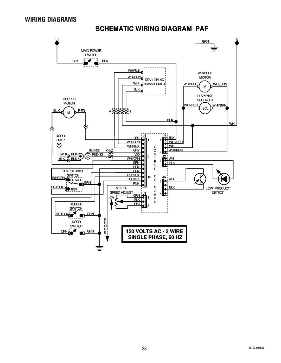 Bunn CDS-2, CDS-3 service manual Wiring Diagrams, Schematic Wiring Diagram Paf, VOLTS AC - 2 WIRE, SINGLE PHASE, 60 HZ 