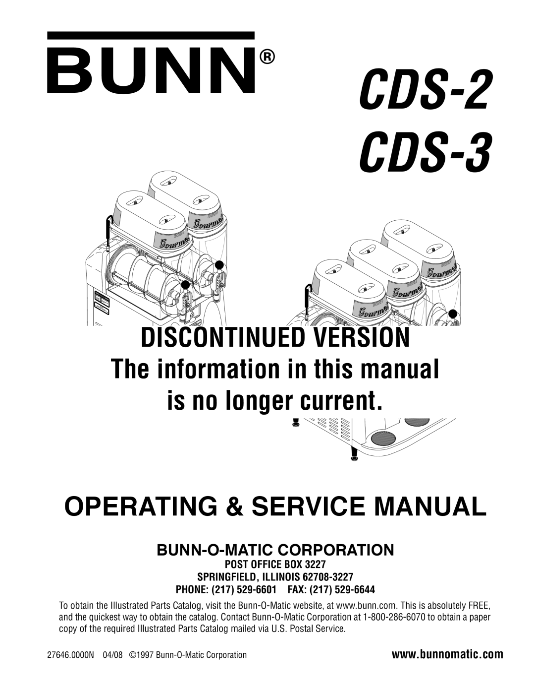 Bunn service manual CDS-2 CDS-3, Post Office BOX SPRINGFIELD, Illinois 