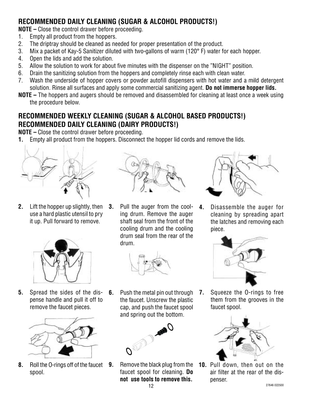 Bunn CDS-3 service manual Recommended Daily Cleaning Sugar & Alcohol products 