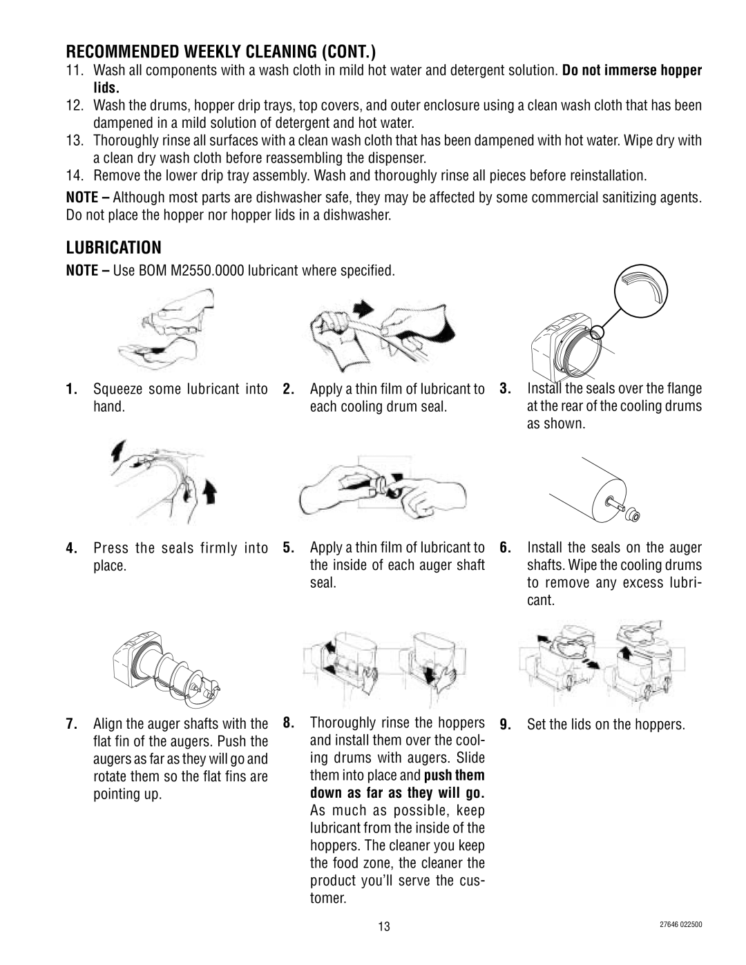 Bunn CDS-3 service manual Recommended Weekly Cleaning, Lubrication 