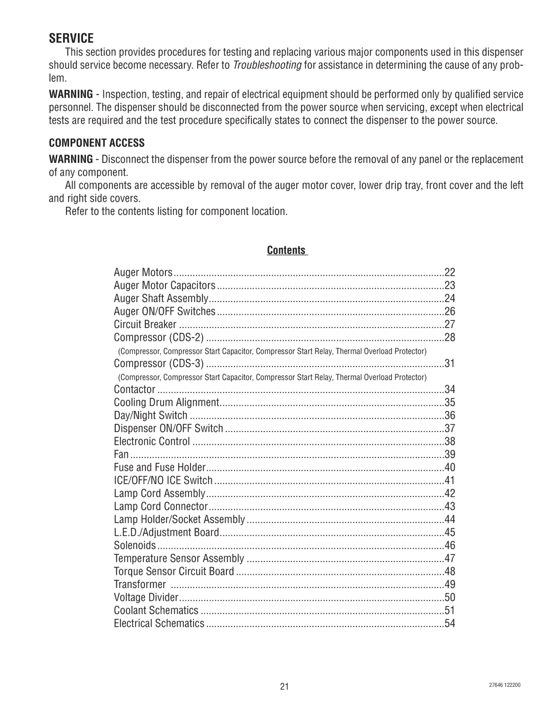 Bunn CDS-3 service manual Service, Component Access 