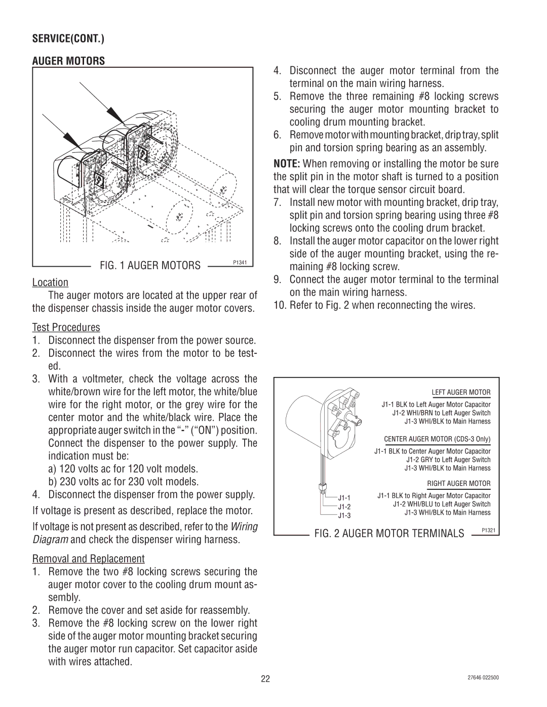 Bunn CDS-3 service manual Auger Motors, Location, Test Procedures 