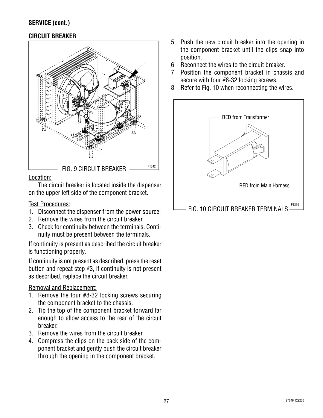 Bunn CDS-3 service manual Circuit Breaker, Remove the wires from the circuit breaker 