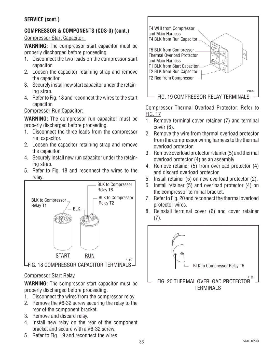 Bunn CDS-3 service manual Compressor Relay Terminals 