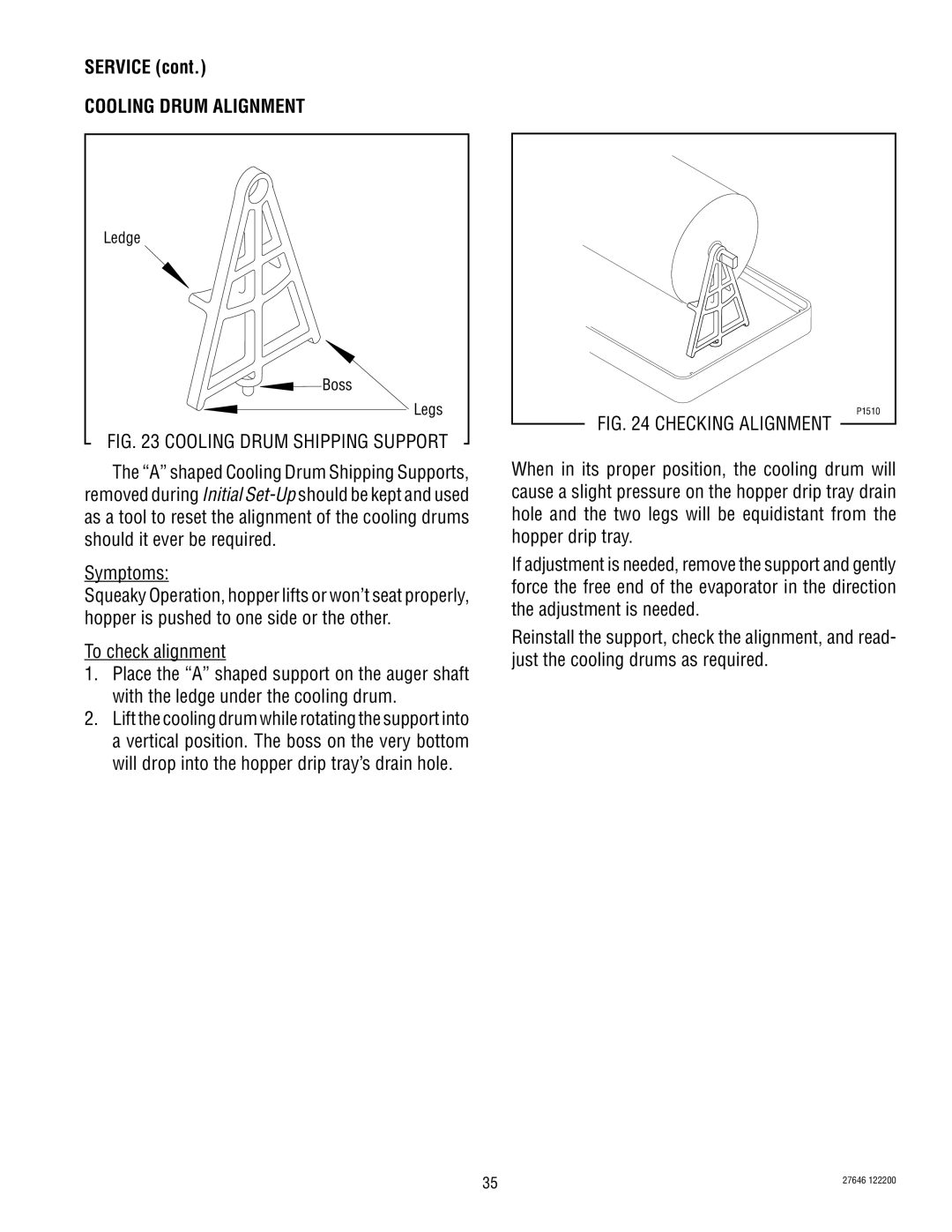 Bunn CDS-3 service manual Cooling Drum Alignment, Symptoms 