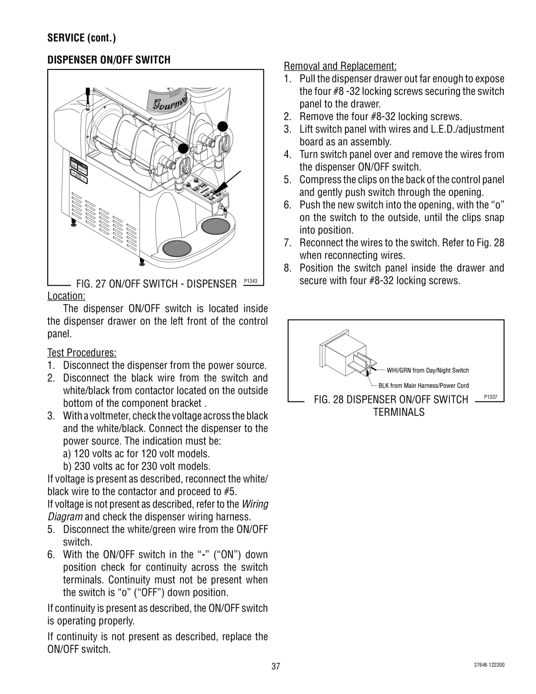 Bunn CDS-3 service manual Dispenser ON/OFF Switch 