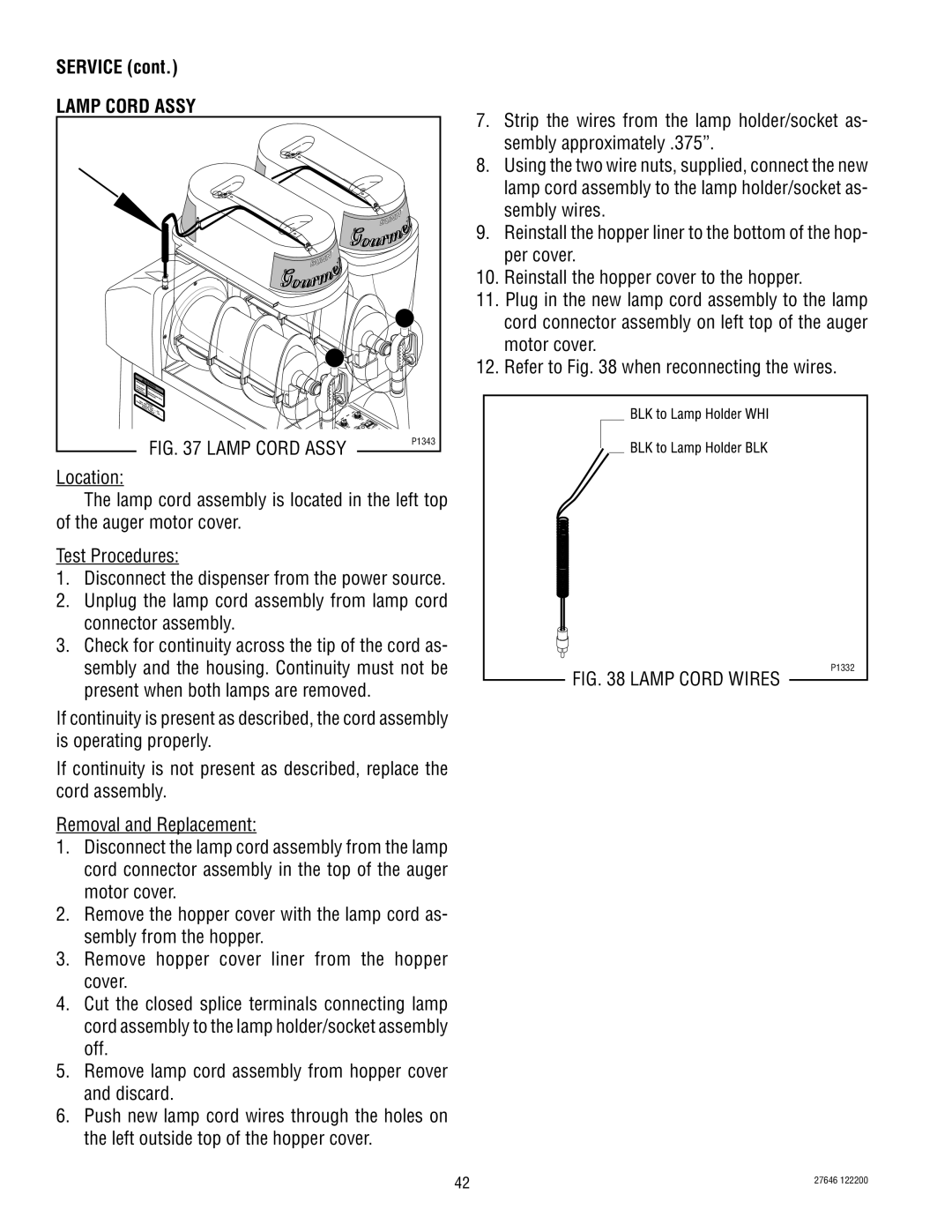 Bunn CDS-3 service manual Lamp Cord Assy 