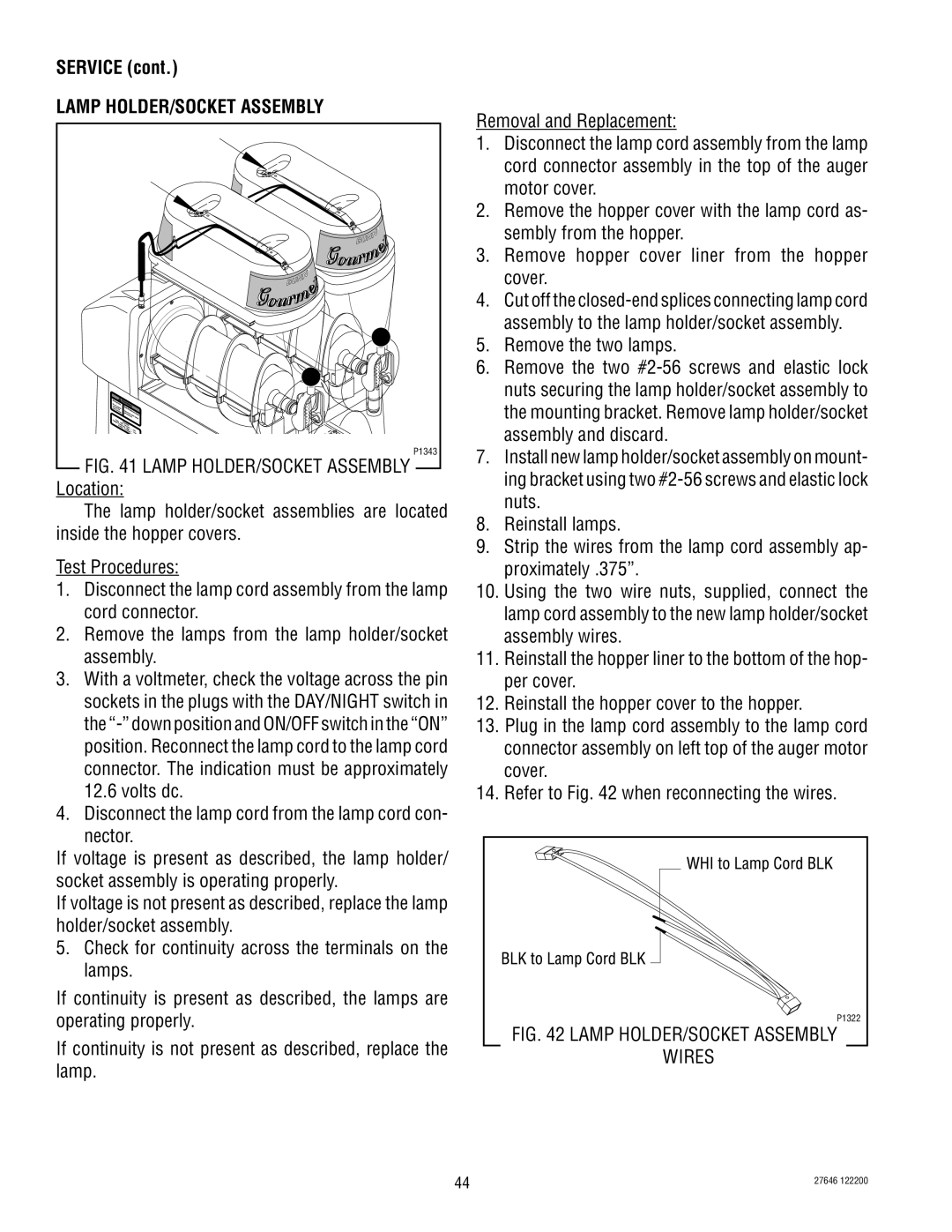 Bunn CDS-3 service manual Lamp HOLDER/SOCKET Assembly, Inside the hopper covers 