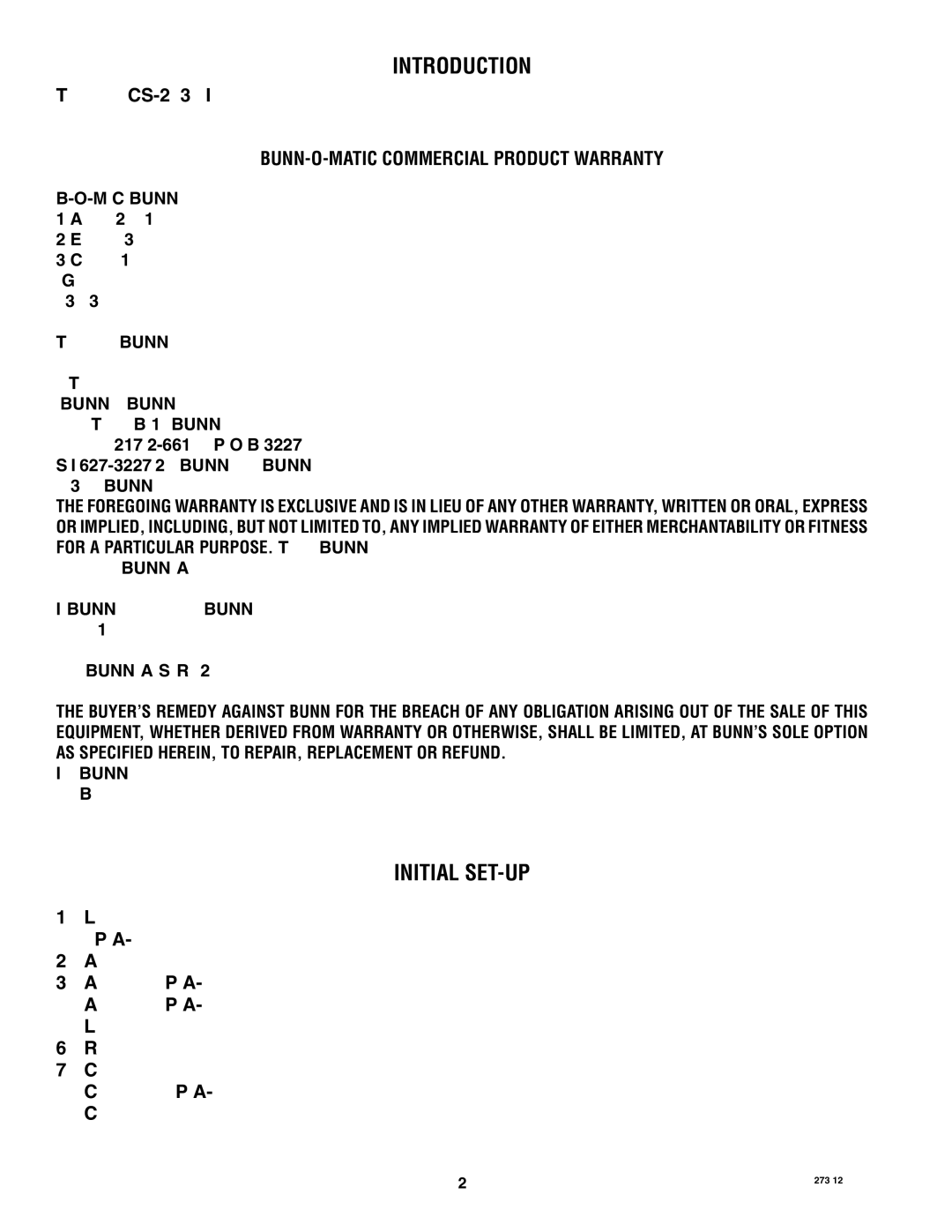 Bunn CDS-3 manual Introduction, Initial SET-UP, BUNN-O-MATIC Commercial Product Warranty 