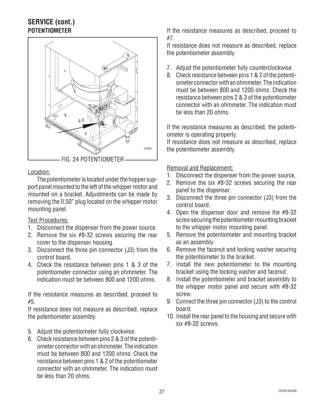 Bunn CDS-3 manual Potentiometer 