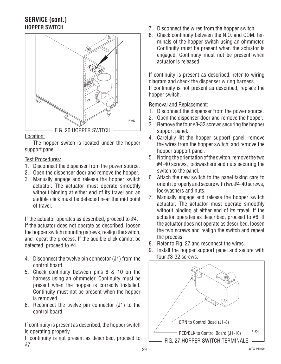 Bunn CDS-3 manual Hopper Switch 