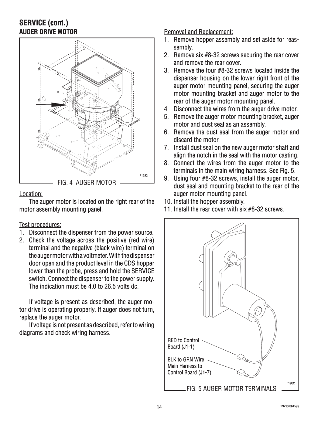 Bunn CDS-3 manual Auger Drive Motor, SERVICE cont 