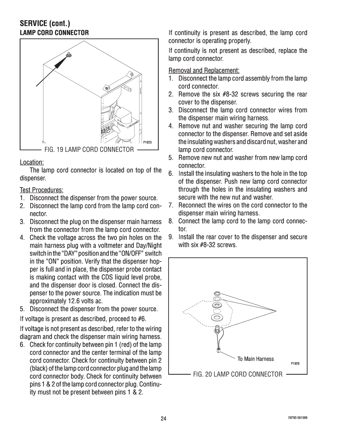 Bunn CDS-3 manual Lamp Cord Connector, SERVICE cont 