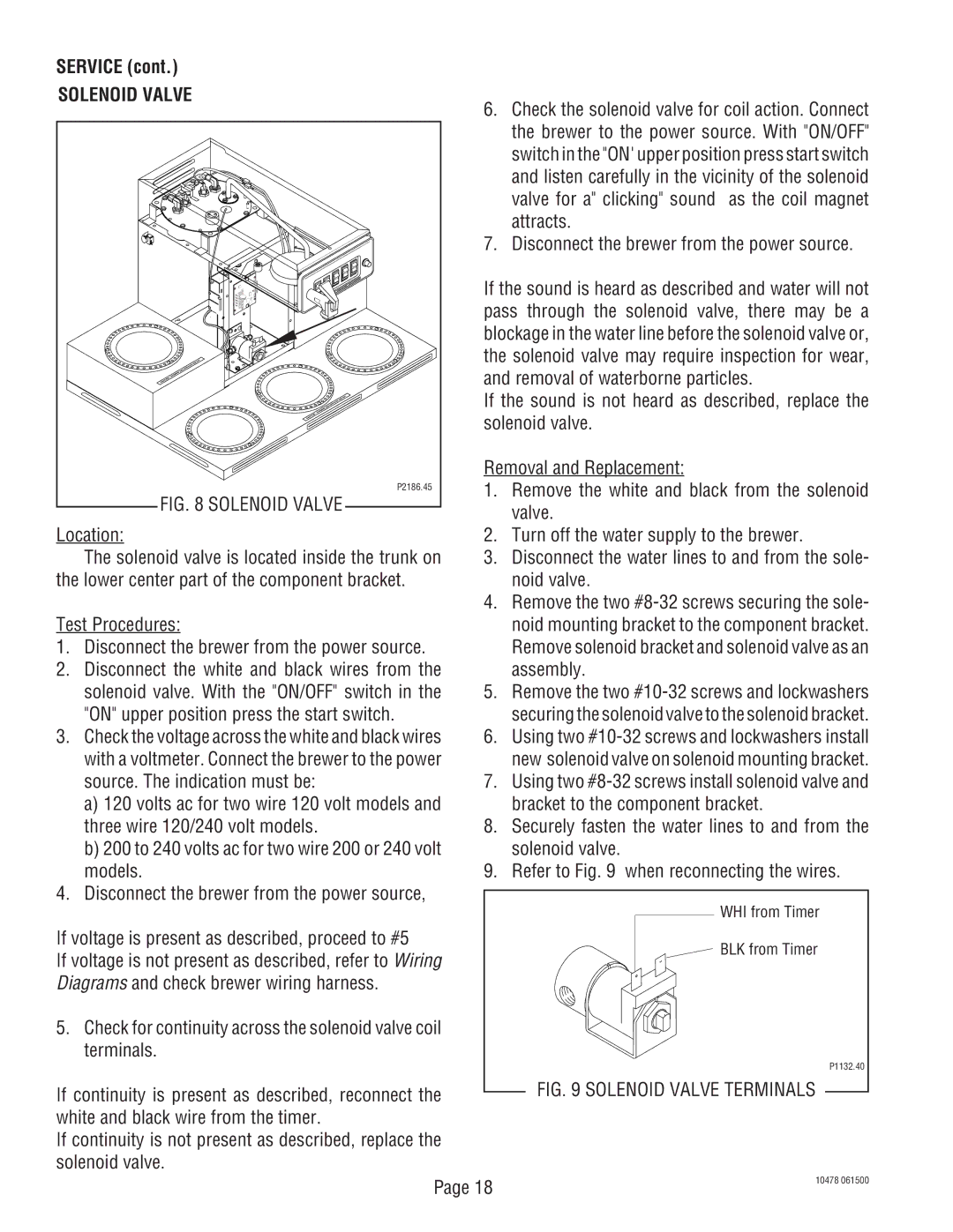 Bunn CRTF5, CRT5 service manual Solenoid Valve, Test Procedures Disconnect the brewer from the power source 