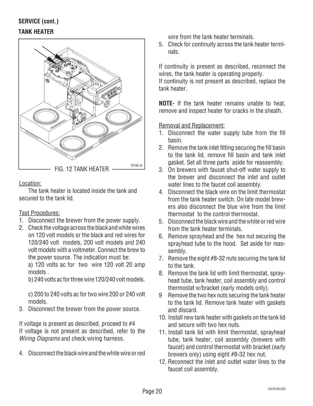 Bunn CRTF5, CRT5 service manual Tank Heater, Thermostat w/bracket early models only 