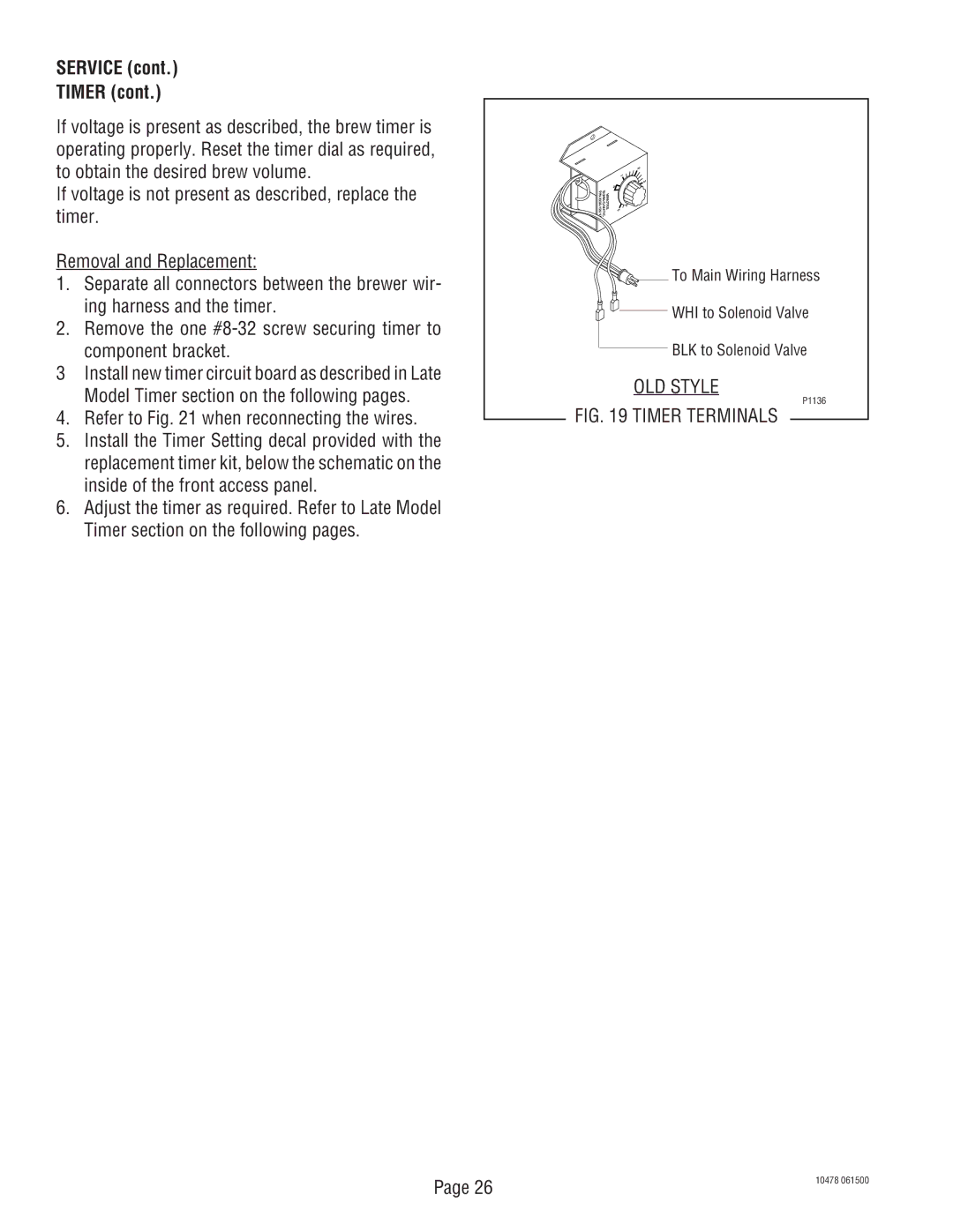 Bunn CRTF5, CRT5 service manual Service Timer, Timer Terminals 