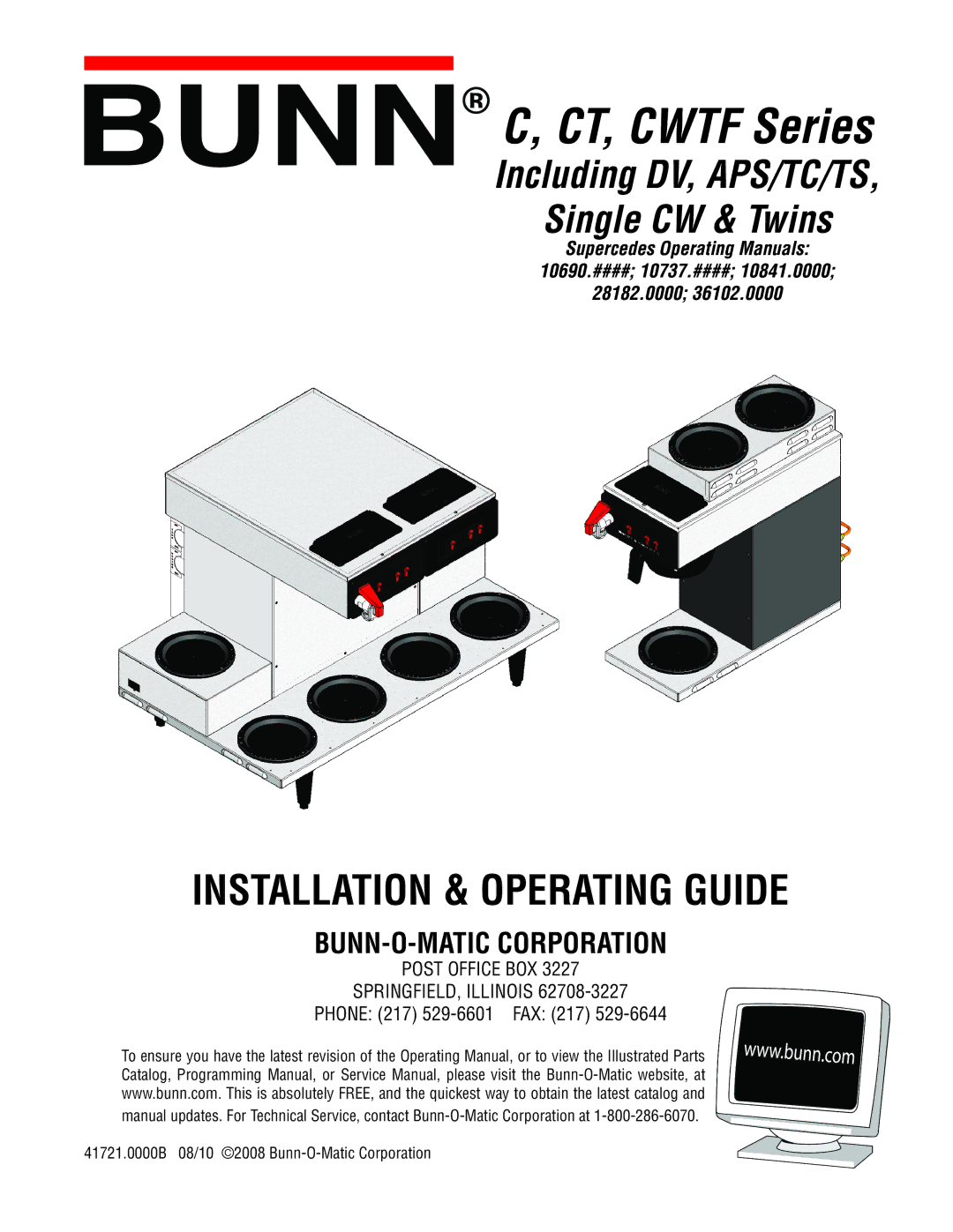 Bunn CWTF service manual CT, Cwtf Series, Phone 217 529-6601 FAX 217 