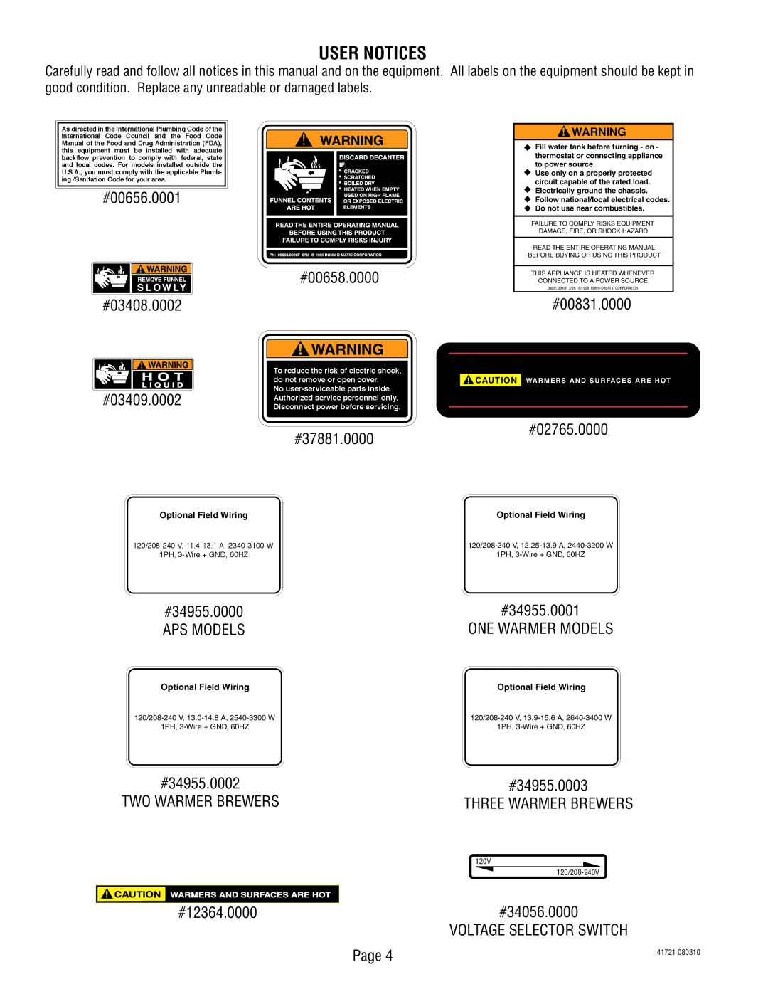 Bunn CT, CWTF service manual User Notices 