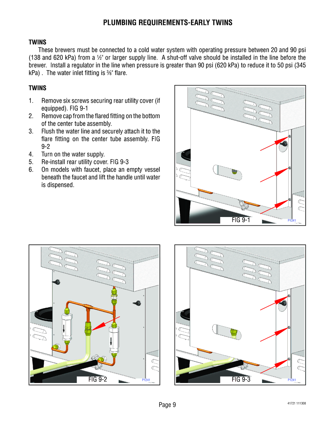 Bunn CWTF, CT service manual Plumbing REQUIREMENTS-EARLY Twins 