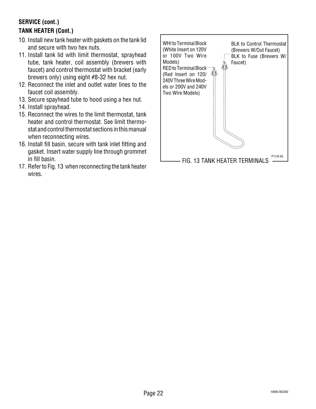 Bunn CWT-TSR, CW-APS service manual Service Tank Heater 