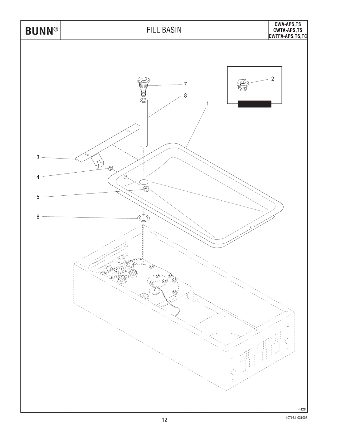 Bunn CWTA-APS,TS, CWA-APS,TS, CWTFA-APS,TS,TC specifications Fill Basin 
