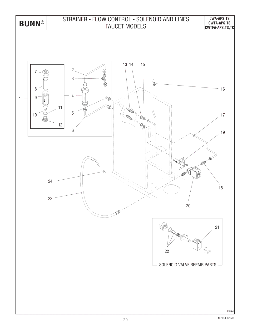 Bunn CWTFA-APS,TS,TC, CWTA-APS,TS, CWA-APS,TS specifications Strainer Flow Control Solenoid and Lines 